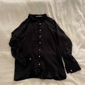 Black Satin Button Up Top
